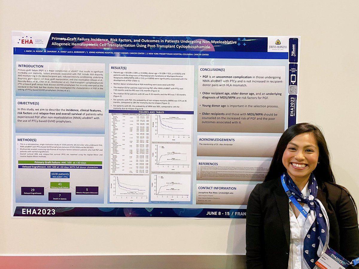 jonamata26's tweet image. Proudly presenting my BMT research at #EHA2023 in Frankfurt 🇩🇪 under the mentorship of my grand-ACS on an Osler Friday! @OslerResidency