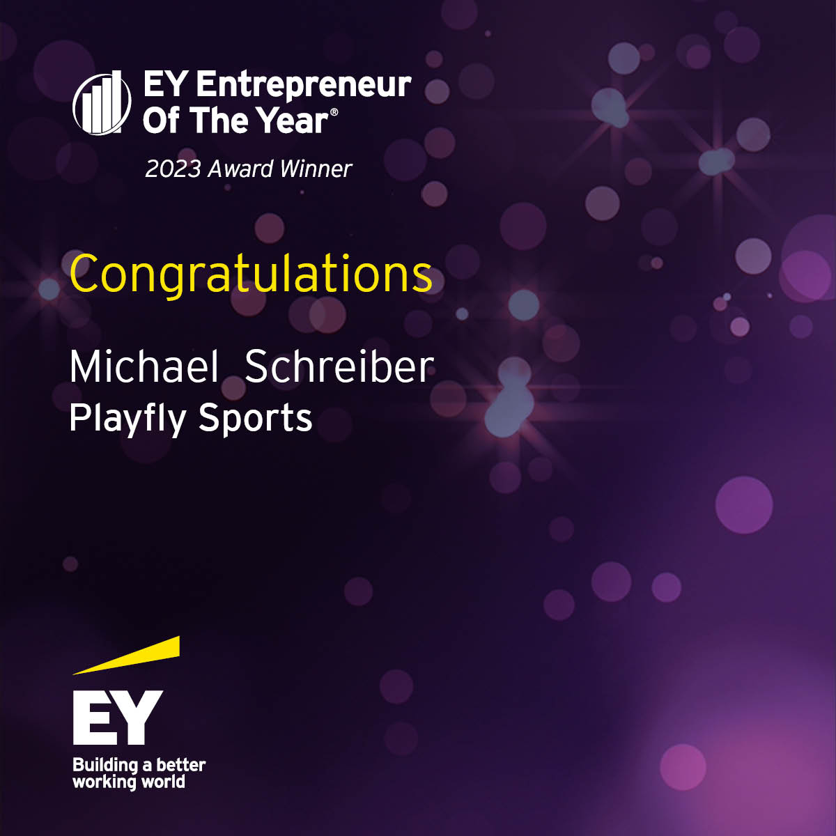 PlayflySports's tweet photo. We are thrilled to announce that our CEO &amp; Founder @maschreiber is an Entrepreneur Of The Year® 2023 Greater Philadelphia Award winner 🏆🎉

Next stop ➡️ EOY National Awards 
#EOYUS #EOYPH
https://t.co/7UVihbwxb0 https://t.co/r601CJvMAN