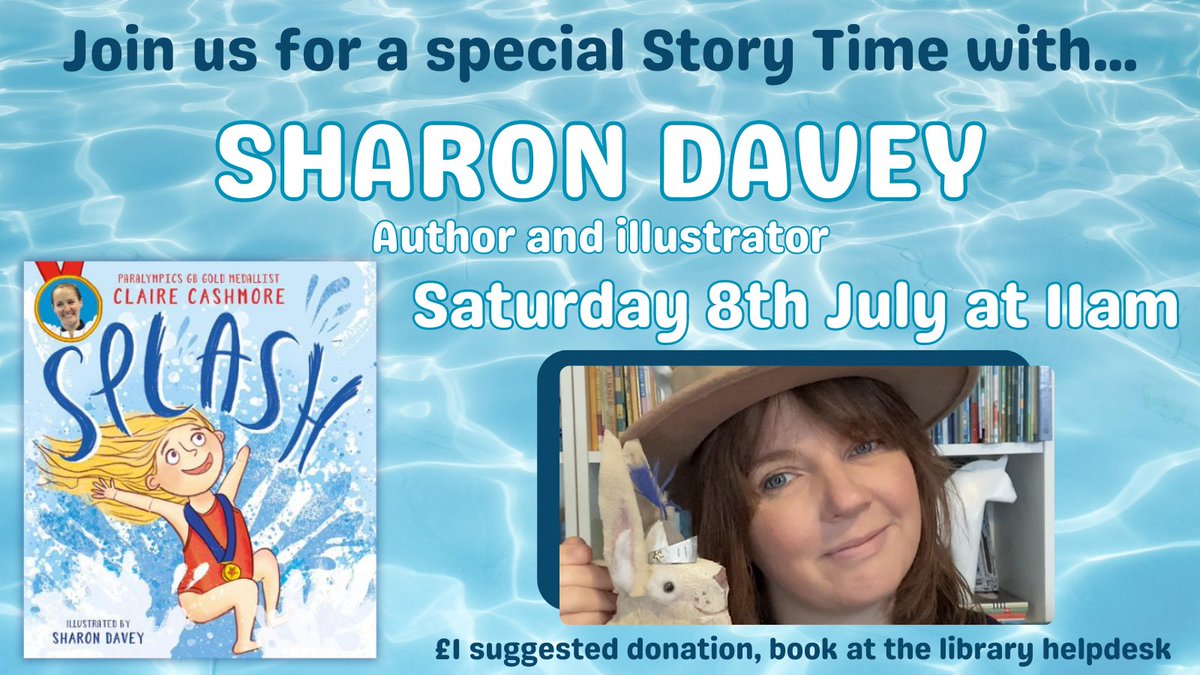 Sharon Davey is coming to Ash Library on 8th July at 11am for a special Story Time to launch the Summer Reading Challenge! She will read sporty books, including Splash!, written by <a href="/ClaireCashmore/">Claire Cashmore MBE PLY</a> &amp; illustrated by <a href="/thecreativefox/">Sharon Davey</a> 🏊 £1 donation, book at the desk.
<a href="/SurreyLibraries/">Surrey Libraries UK</a>