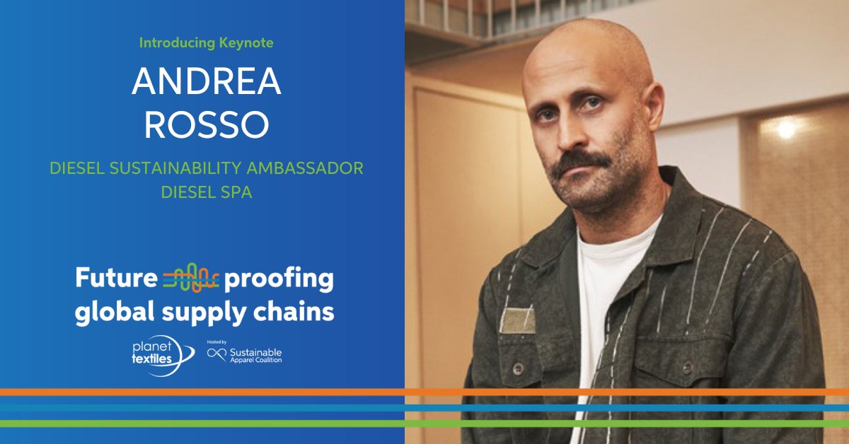 cascale_org's tweet photo. We’re thrilled to announce our second keynote speaker at #PlanetTextiles 2023: Andrea Rosso, Diesel Sustainability Ambassador, Diesel S.p.A. Andrea is spearheading the brand’s commitment to responsible living. Register today and join us! https://t.co/EBrSM3bvmd https://t.co/8ju3yeGCs8