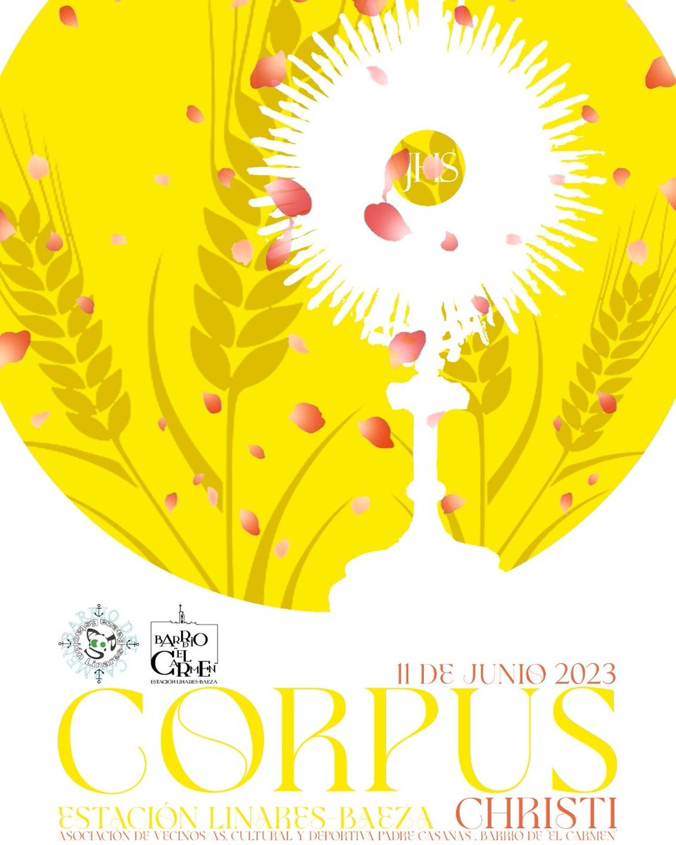 Cartel del Corpus Christi de la #EstacionLinaresBaeza, diseñado por la Asociación Virgen del Carmen de la localidad. <a href="/AgrHHCCLinares/">Agr. HHCC Linares</a>
#CorpusChristi2023