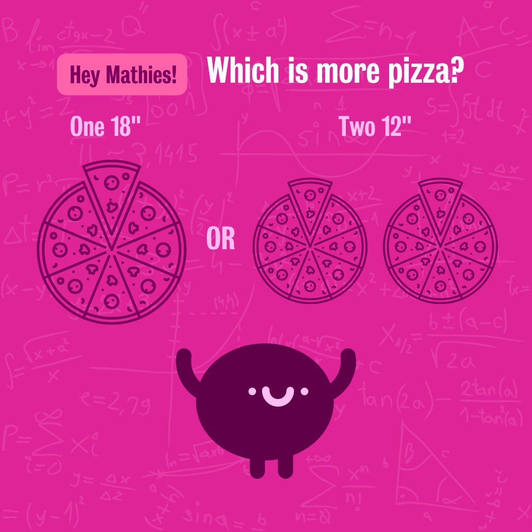 WaterlooMath's tweet photo. Buon venerdì Mathies! Which is more pizza? Let us know your answer along with your favorite pizza topping! 😋 https://t.co/7Uw9Qwx7T4