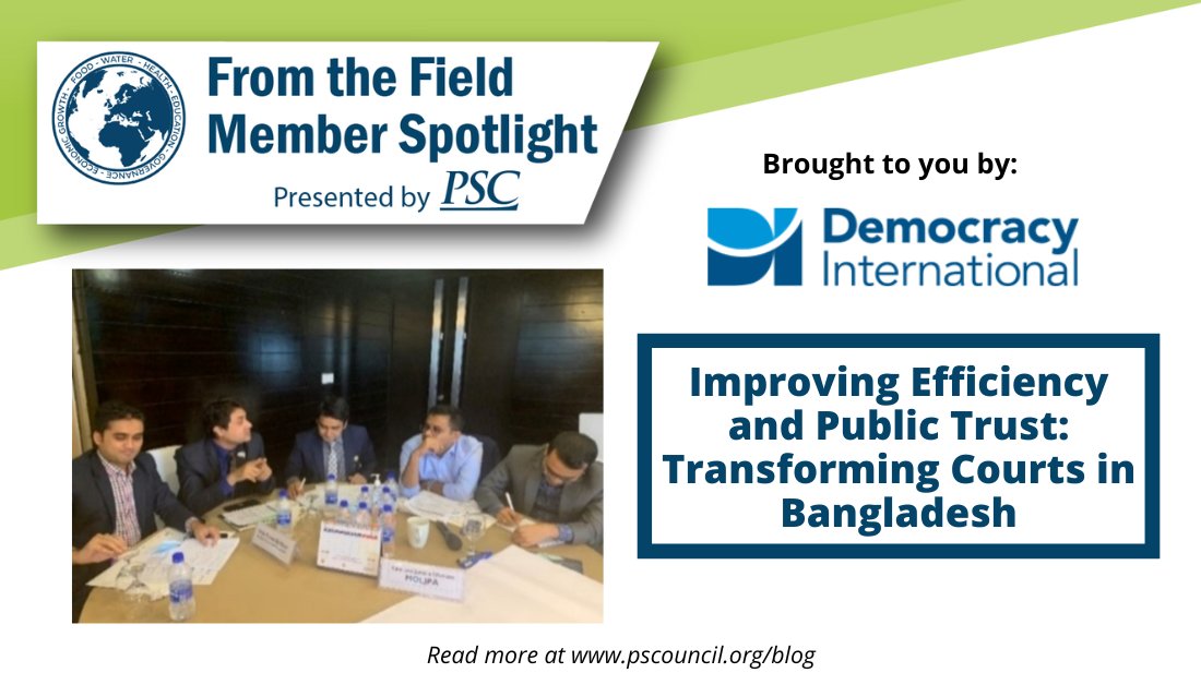 PSCSpeaks's tweet photo. Member Spotlight: USAID’s Promoting Peace and Justice Activity, a project implemented by @DemocracyIntl, has been working with the judiciary and government of Bangladesh to reduce the case backlog and decrease the number of new cases entering the court: https://t.co/QrXnLNg1f6 https://t.co/uTfuQYZbTm