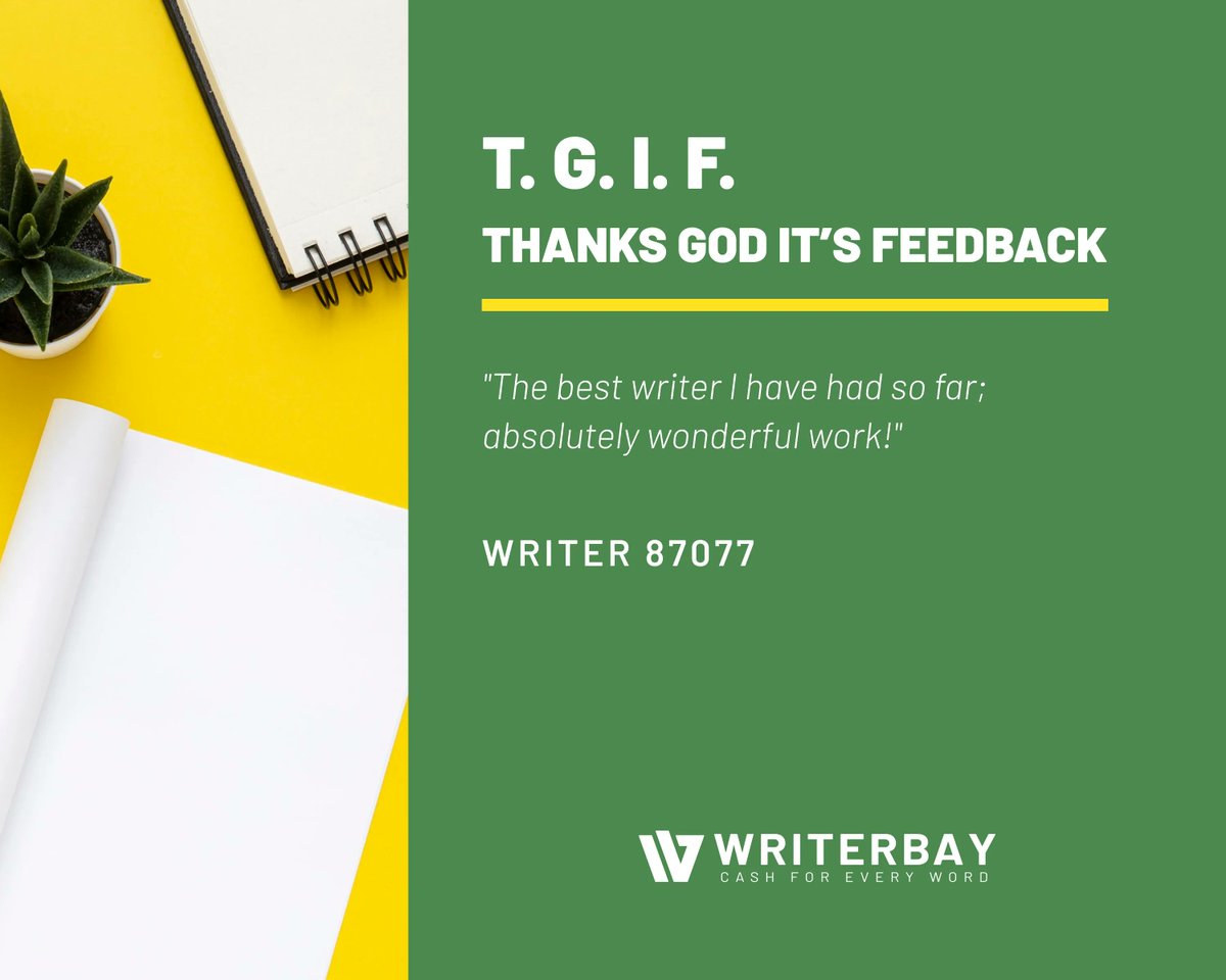TwittWriterbay's tweet photo. #writerbay #cashforeveryword #fridayfeedback #awesomewriters #tgif #freelance #freelancewriting #freelancers #writing #workfromhome #workingmom #writeformoney https://t.co/uZpE9fvBdP