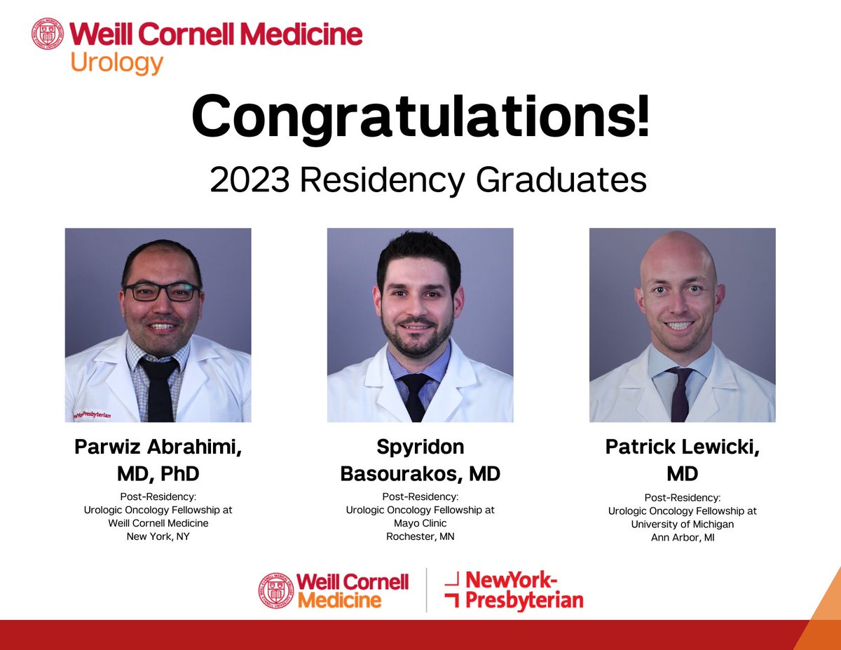 Weill Cornell Medicine Urology (@wcmurology) on Twitter photo Congratulations to our incredible chief residents who are graduating this evening from the Urology residency program at <a href="/WeillCornell/">Weill Cornell Medicine</a>.
We thank you for all the hard work & dedication you have shown over the past 6 years. We wish you luck & success as you begin your fellowships! Congratulations to our incredible chief residents who are graduating this evening from the Urology residency program at <a href="/WeillCornell/">Weill Cornell Medicine</a>.
We thank you for all the hard work & dedication you have shown over the past 6 years. We wish you luck & success as you begin your fellowships!