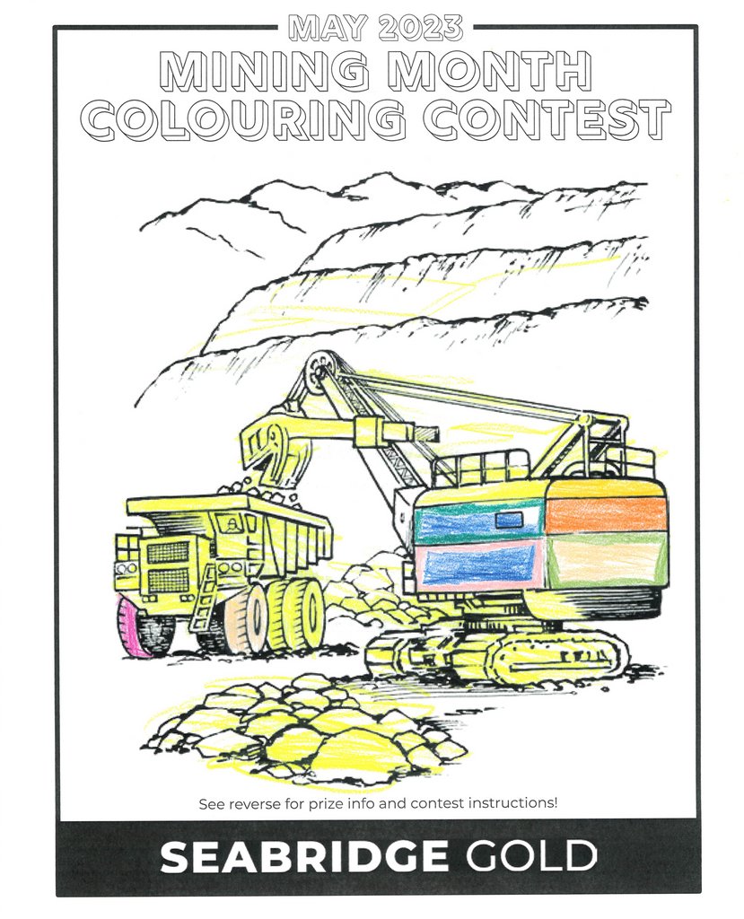 Our #SeabridgeGold Colouring Contest in celebration of #MiningMonth contest has come to a close.

We are thrilled to announce that winning entries were submitted by:
-Rosie, 6 years old, Terrace
-Melanie 7 years old, Smithers