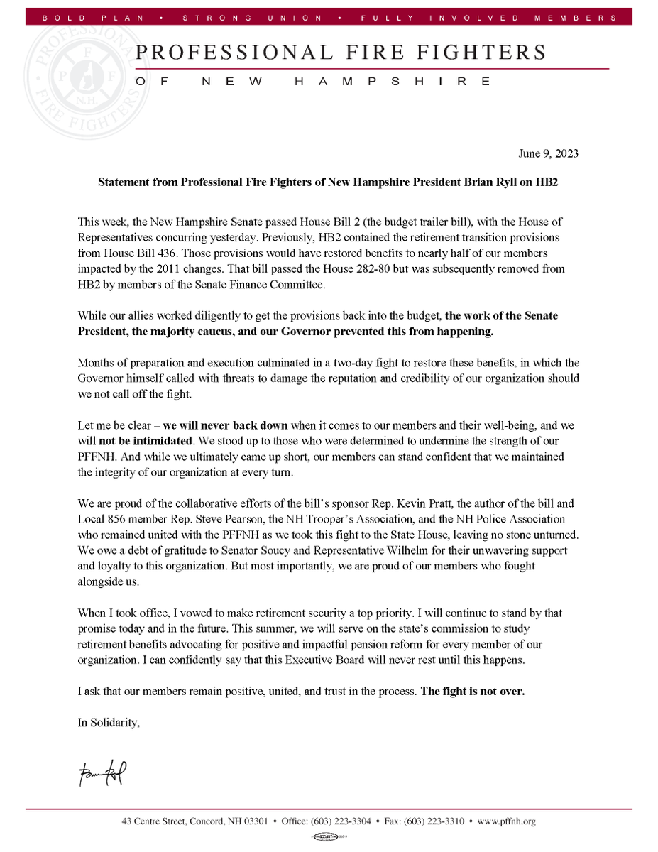 PFFNH (@pffnh) on Twitter photo A statement from President Ryll regarding HB2. <a href="/NH_Troopers/">NH Troopers 🇺🇸</a> <a href="/NHPoliceAssoc/">NHPoliceAssoc</a> <a href="/DonnaSoucy/">Donna Soucy</a> <a href="/RepWilhelm/">Matt Wilhelm</a> #nhpolitics files.constantcontact.com/005ad0da001/86… A statement from President Ryll regarding HB2. <a href="/NH_Troopers/">NH Troopers 🇺🇸</a> <a href="/NHPoliceAssoc/">NHPoliceAssoc</a> <a href="/DonnaSoucy/">Donna Soucy</a> <a href="/RepWilhelm/">Matt Wilhelm</a> #nhpolitics files.constantcontact.com/005ad0da001/86…