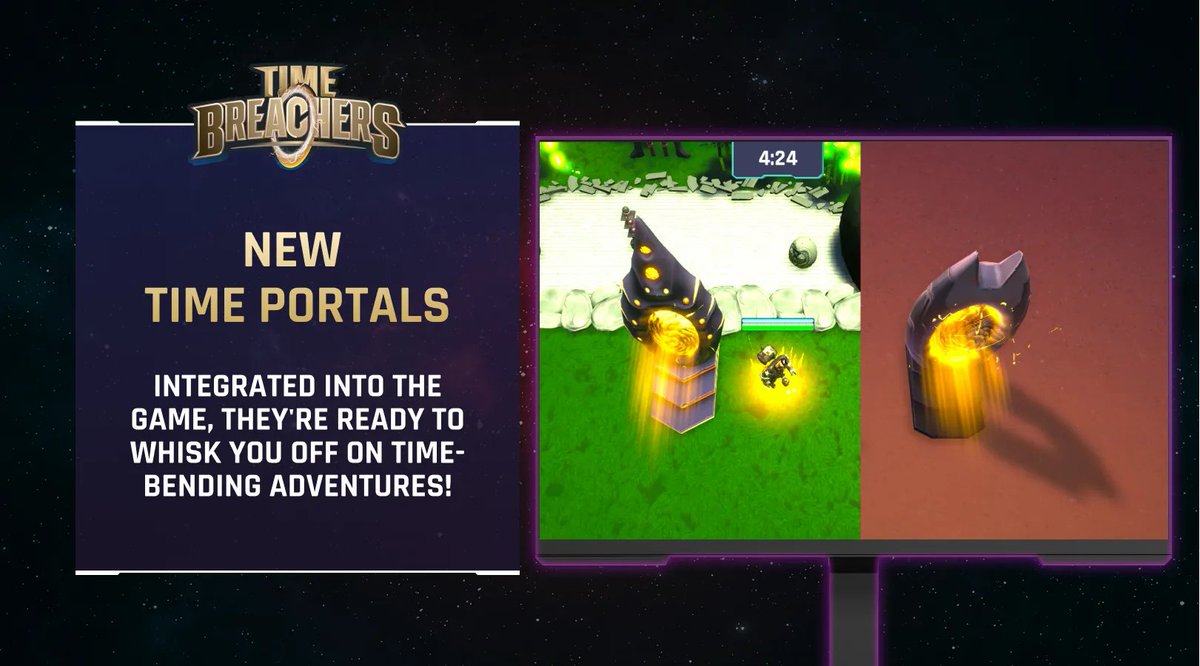 timebreachers's tweet photo. 🌀Time portals in Time Breachers just got a design upgrade! Now integrated into the game, they're ready to whisk you off on time-bending adventures. We're excited to hear your thoughts! Drop us a comment ⬇️ and let us know what you think. #TimeBreachers #TimePortals #GameDesign https://t.co/QmbL1bGKSU