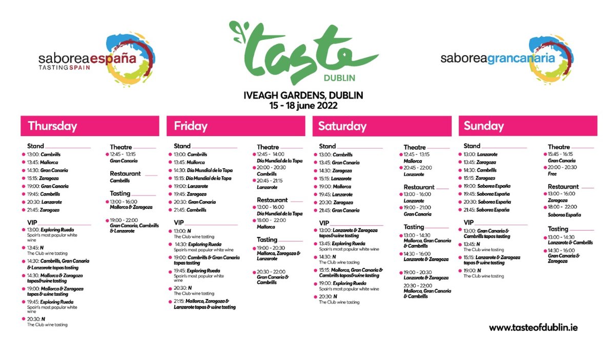 ⏱️ <a href="/TasteDublin/">Taste of Dublin 🍴🍾</a> count down!! ⏱️

#GranCanaria is going to be this year again in the best food event of #Dublin with <a href="/SaboreaEspana/">Saborea España</a> : we have a lot of delicious activities 
Come to taste our #wines, #cheeses... and 🤤 #dishes!

<a href="/turismogc/">GranCanaria.com 🌴☀️</a> <a href="/GranCanariaCab/">Cabildo Gran Canaria</a> <a href="/SaboreaLanzarot/">Saborea Lanzarote</a>