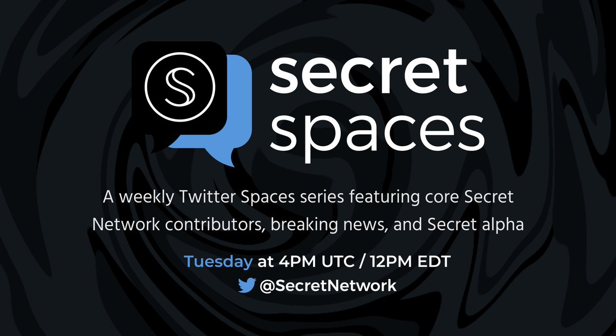 SecretNetwork's tweet photo. Join us for Secret Spaces on Tuesday, June 13th, at 4pm UTC / 12pm ET!

We'll be joined by @FinaCash and @yoiu_io to discuss what they're building on Secret, including a major announcement involving both of them!

RSVP: https://t.co/PlCInSKrkC

$SCRT https://t.co/81Q7vpv1zm