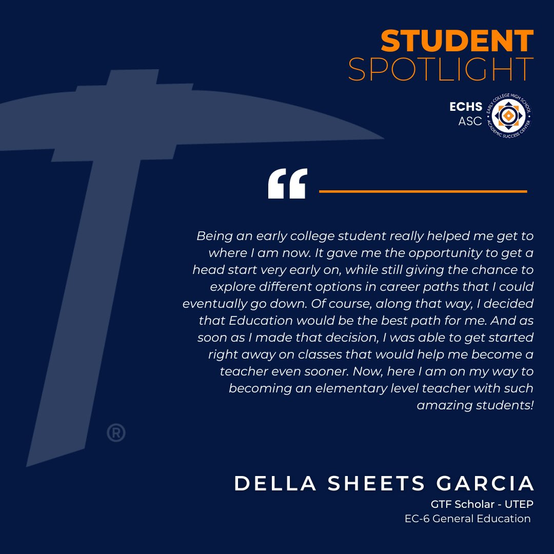 From Burges ECHS to UTEP's GTF 2.0 Scholar, Della's dedication shines bright! ✨📚 Della's commitment has led them to be a resident at EPISD, making a difference with elementary students in a classroom setting. Della, we are so proud of your hard work! 🧡
#echs #studentspotlight