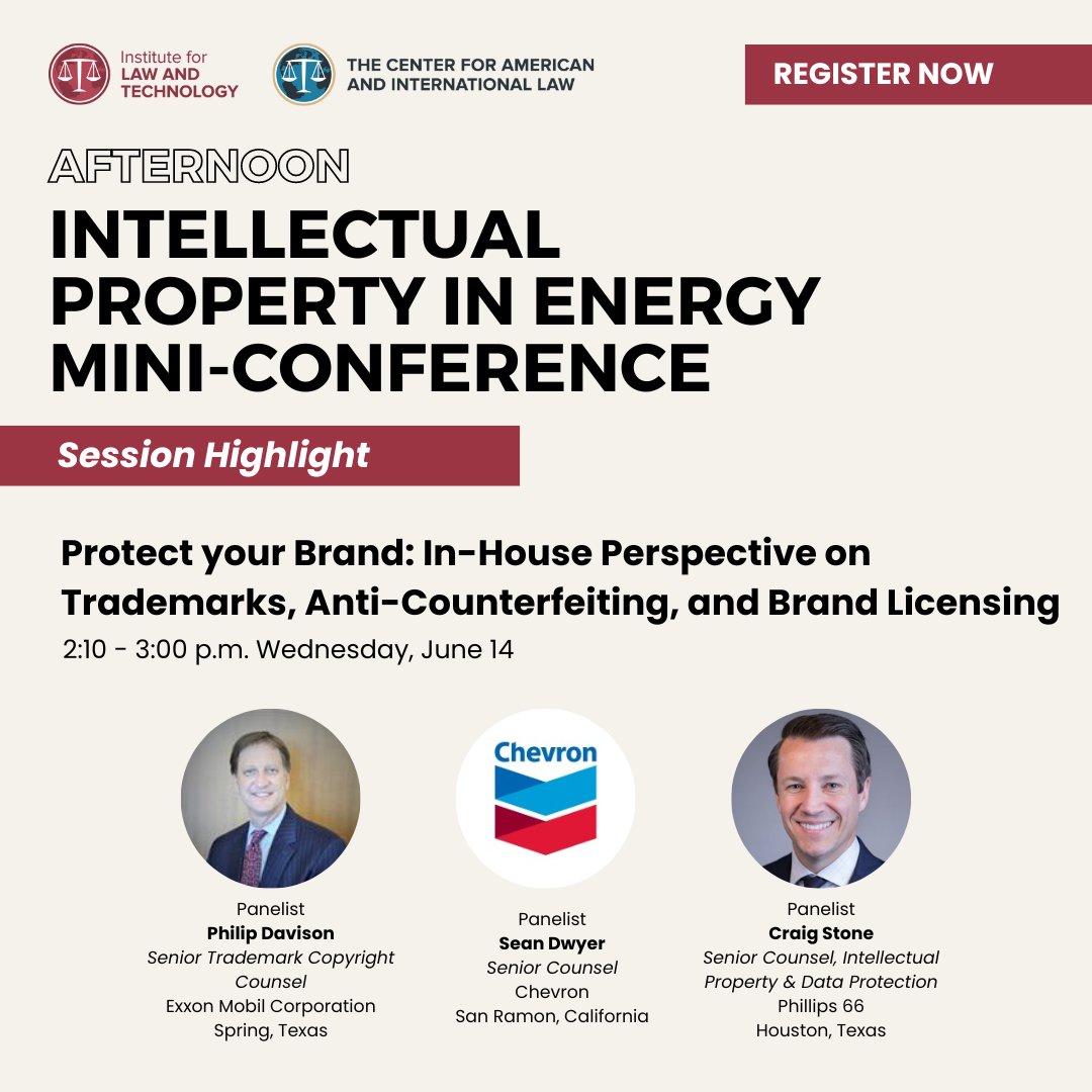 Session Highlight for the Intellectual Property in Energy Mini-Conference on June 14th, presented by the Institute for Energy Law and co-hosted by the Institute for Law and Technology.

Register Now: pulse.ly/nbki1qiimz.