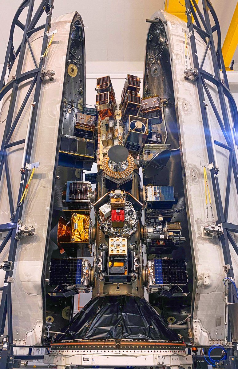 Exolaunch's tweet photo. Look at this out of this world payload stack! Exolaunch is about to deploy 32 customer satellites on @SpaceX's Transporter-8! 

Stay tuned for our updates! 

Photo Credit: @SpaceX

#LaunchWithExolaunch #SpaceX #Falcon9 #Transporter8 https://t.co/F47t9u0t1f