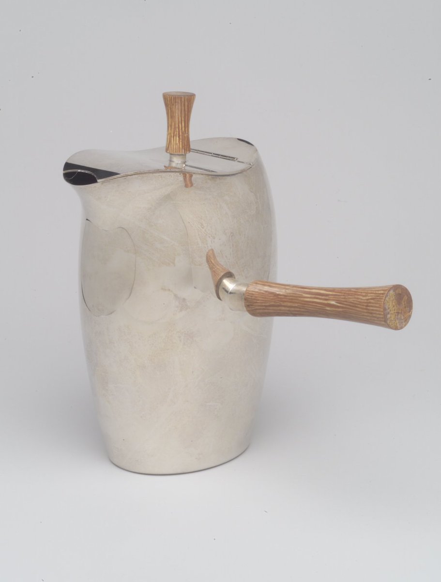 BklynMuseumBot's tweet photo. Coffee Pot, from Three Piece Coffee Service, Heirloom Line, ca. 1955 https://t.co/gzYJzkShif https://t.co/pzUHjs8hRM