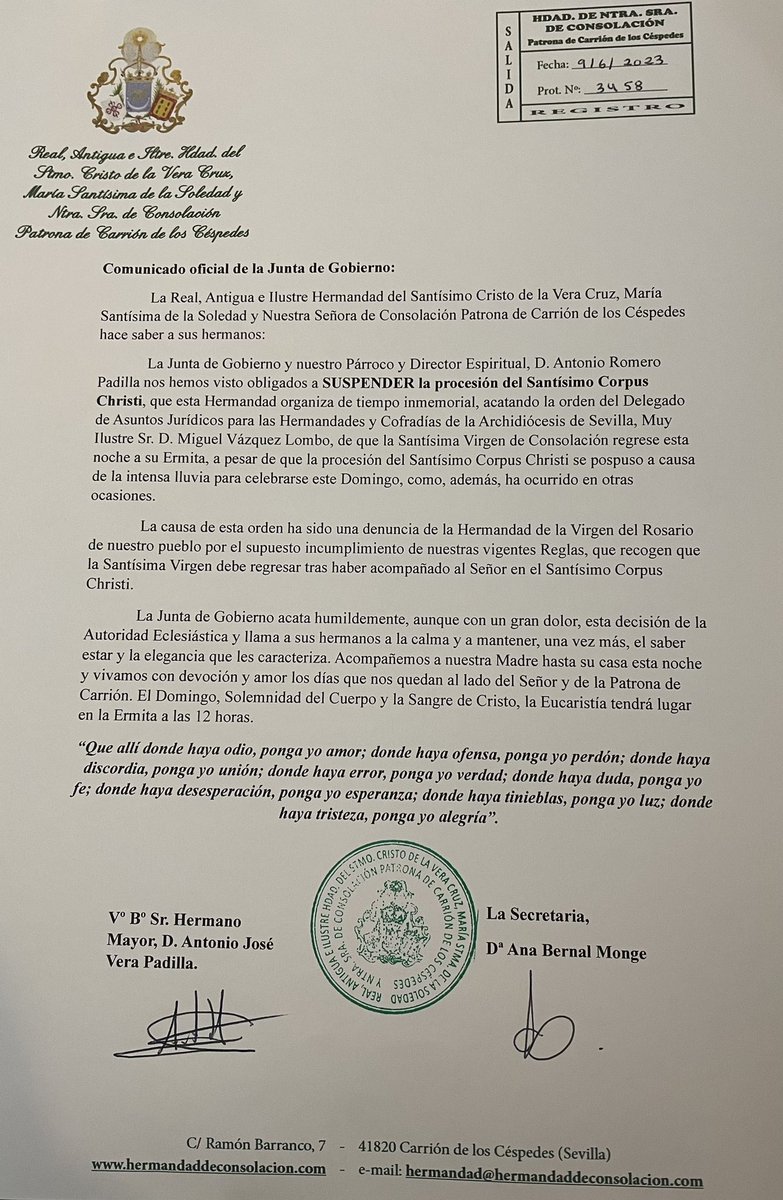 HdadConsolacion's tweet photo. Comunicado de la Junta de Gobierno. https://t.co/OSsup4LXYF