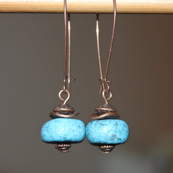 Blue Earrings, Ceramic Earrings, Long Dangle etsy.me/3KbzTSO #blueearrings #ceramicearrings #bohojewelry #bluejewelry @etsymktgtool