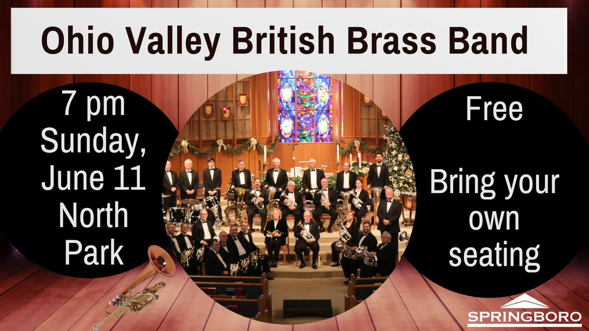 cityofboroOH's tweet image. Spend Sunday in the Boro! Stop by the African American Visual Artists Guild reception, 2 - 4 p.m. at the Springboro Performing Arts Center. Hear great music by the Ohio Valley British Brass Band at 7 p.m. at North Park. Food trucks. Both events are FREE 
cityofspringboro.com/189/Special-Ev…