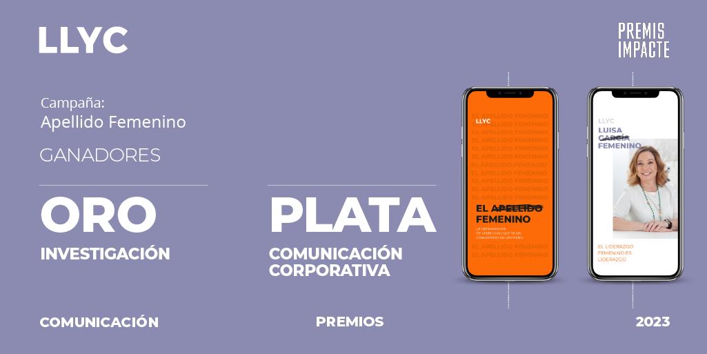 #ElApellidoFemenino, nuestra campaña en materia de #igualdad ha sido premiada con un oro 🥇 en la categoría de Investigación y una plata🥈en la categoría de Comunicación Corporativa. Conoce más el proyecto 👉ow.ly/XnXV104JZHW