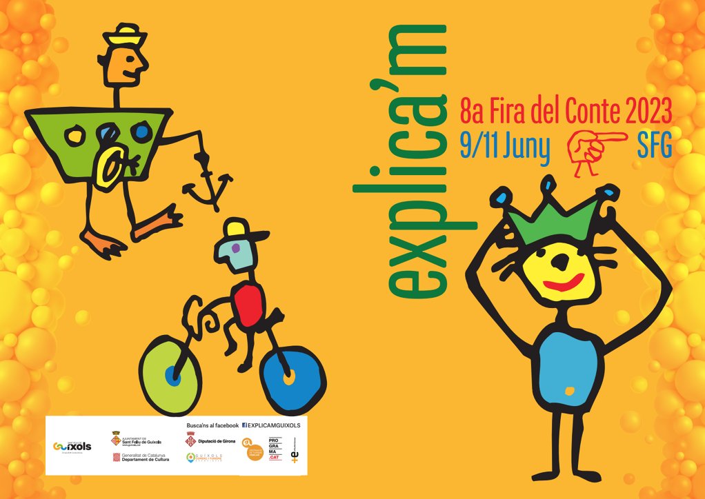 menutsGirona's tweet photo. Un cap de setmana a la ciutat amb el conte com a fil conductor, com a relat d’històries per a nens, però també per a joves i adults.
🔵 EXPLICA'M
📅 9-11 juny de 2023
📍Sant Feliu de Guíxols
👉 https://t.co/i9IxomaPeT
#firadelconte #explicam @Guixols #visitguixols https://t.co/f5WrMElYfa
