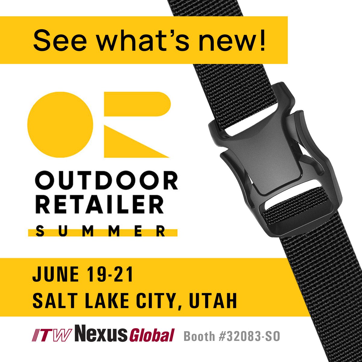 ITWNexusGlobal's tweet image. We will be exhibiting at the Outdoor Retailer Show in Salt Lake City, Utah. Stop by our booth June 19-21st to check out our newest offerings!
#itwnexus #itwnexusglobal #outdoorretailer #buckle #backpacking #outdoors #outdoorslife #outdoorindustry #outdoorgear #productdesign