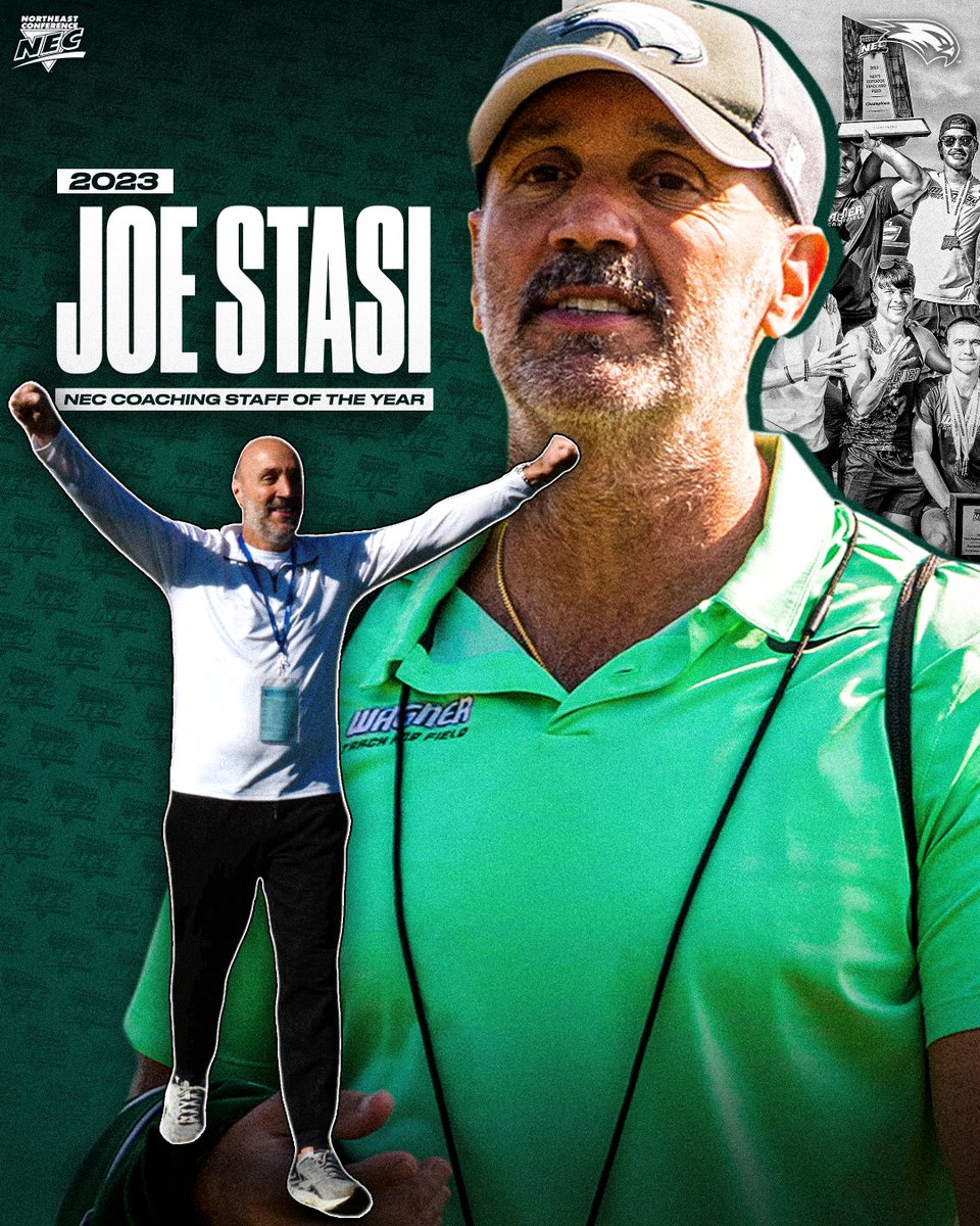 2️⃣0️⃣2️⃣3️⃣ @nectrack Men's Coaching Staff of the Year ⤵️

➡️ @WagnerAthletics (HC: Joe Stasi)

📒 Stasi & his Seahawks have run the show in #NECtrack Outdoor T&F with three straight 🏆 in 2021, 2022 & 2023. Wagner is the 3rd NEC staff to three-peat as #CSOTY.

#NECelite📜