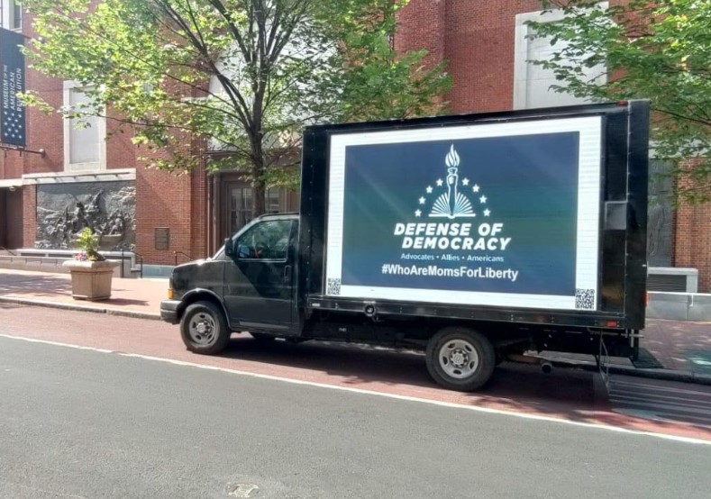 Who is in downtown Philly??? Check out our truck parked outside <a href="/AmRevMuseum/">Museum of the American Revolution</a> in solidarity with employees protesting the museum's hosting Moms for Liberty on June 29th!