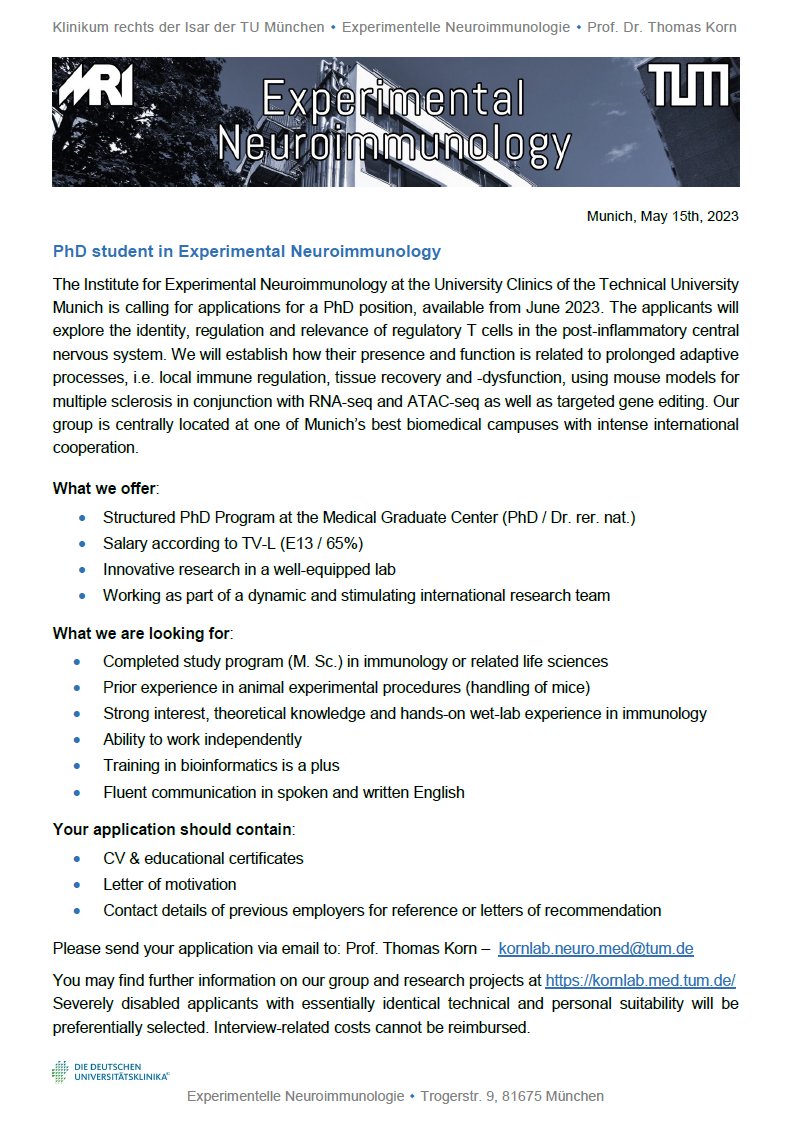 korn_lab's tweet image. We are looking for a motivated #PhD student with a keen interest in #Tregs and #immunology! 🧠
Check-out the details and how to apply:
shorturl.at/beuOY
Please RT and spread the word! 🧬
