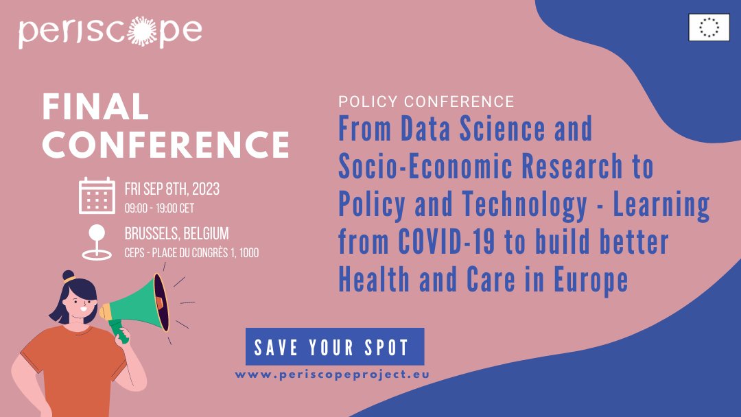 📅 SAVE THE DATE! PERISCOPE's Final Conference will take place on Sep 8th in Brussels.

After more than 2 years investigating the impacts of the #COVID-19 pandemic, PERISOCOPE will share the project key results in its final conference.

🔗Registration: lnkd.in/dhWP5czt