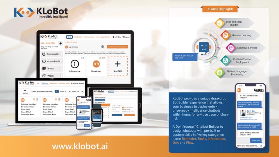 KLoBot is a chatbot builder platform that simplifies human-machine interactions via intuitive conversational user interfaces.

klobot.ai

#chatbot #chatbots #legalops #legaltech #lawtech #legal #ai #lawfirm #legalfirm #law #innovation #intelligence #it #itsolutions