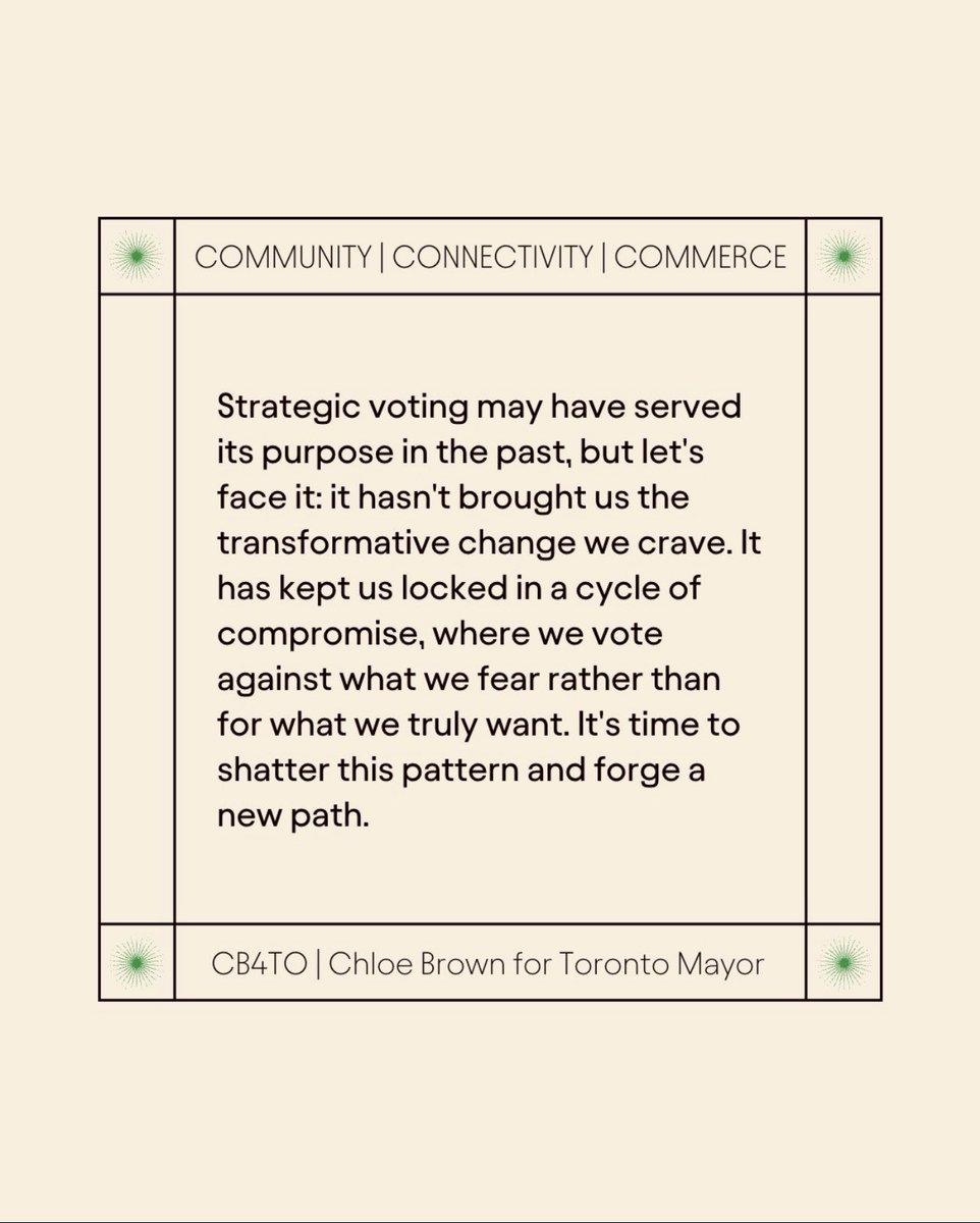 chloebrown4TO's tweet photo. #Toronto, we have fight back against the tools used to keep us apathetic, discouraged, and disengaged. Strategy is only needed if folks do not vote. They think only 25% of the city is going to vote. They don't even believe you care to change your circumstances. #TOpoli https://t.co/05kLwT8aDU