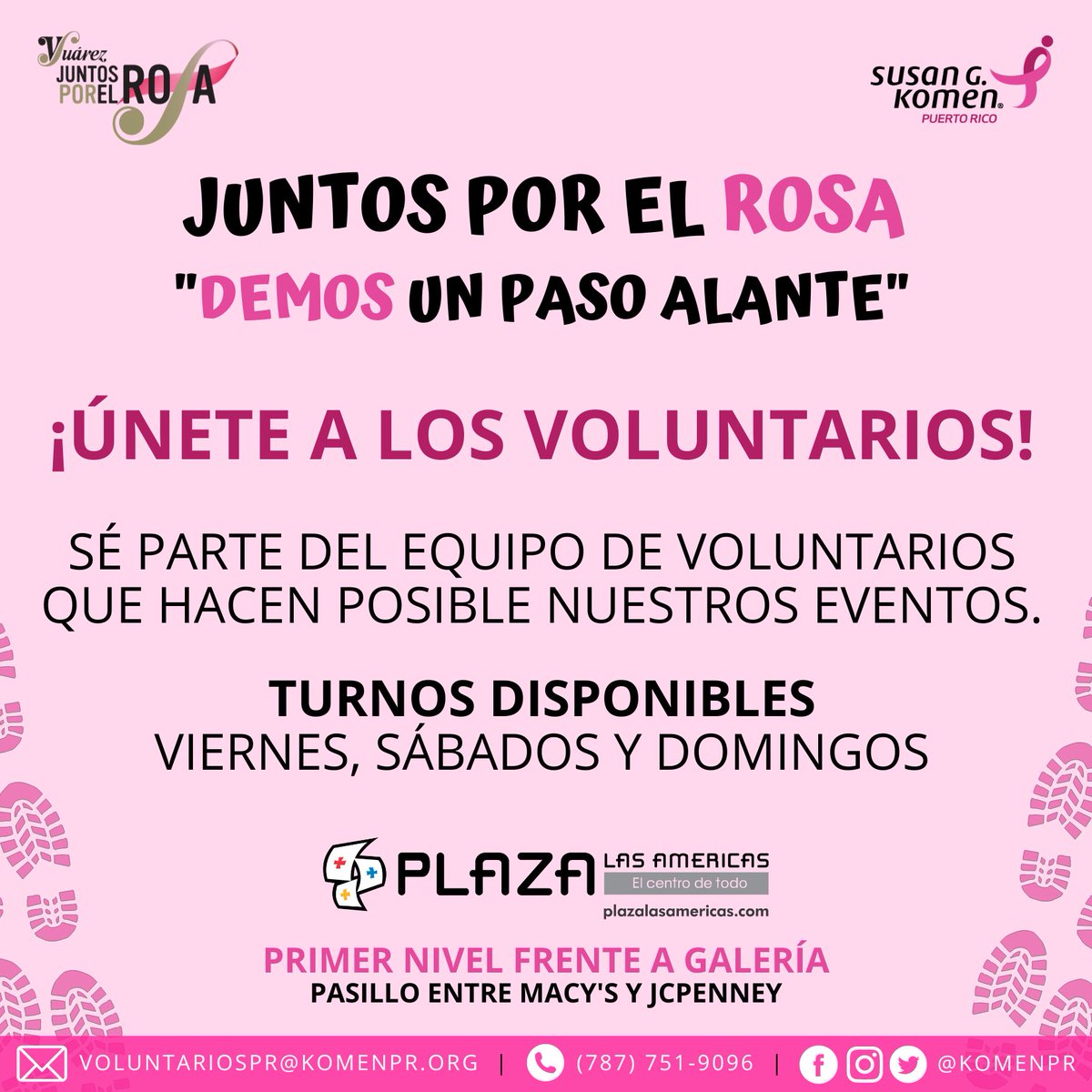 komenpr's tweet image. ¡Únete al grupo de voluntarios!

Estamos necesitando voluntarios y voluntarias para trabajar en Plaza las Américas.

📧 Si quieres ser parte, escríbenos a voluntariospr@komenpr.org

¡Contamos con tu apoyo!