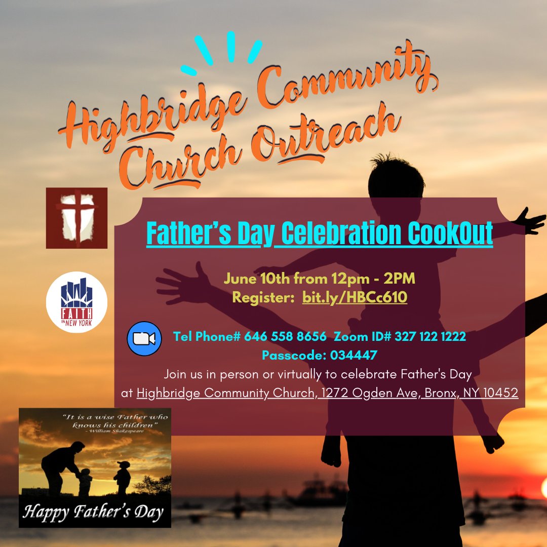 FaithinNewYork's tweet image. Attention, Bronx Residents! Join us at Highbridge Community Church for a fun-filled Father's Day Cookout. Enjoy music, voter education resources, and delicious food. See you at 1272 Ogden Ave, Bronx, NY 10452! #FINY #FathersDay #SoulstothePolls