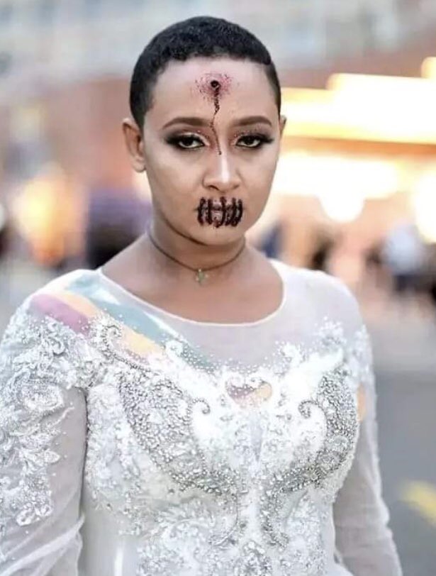 Our mouths are stitched shut with a thread so that we cannot express the pain of our people. The regime will kill us if we do. When art speaks louder than words, it resembles her. Wonderful!