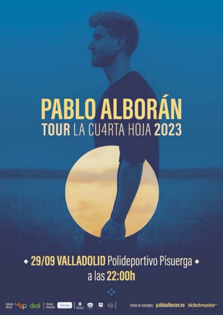 #Concierto 29 de septiembre. Polideportivo Pisuerga. Valladolid 🇪🇸<a href="/pabloalboran/">Pablo Alborán</a> 

#TourLaCu4rtaHoja2023

Entradas: pabloalboran.es