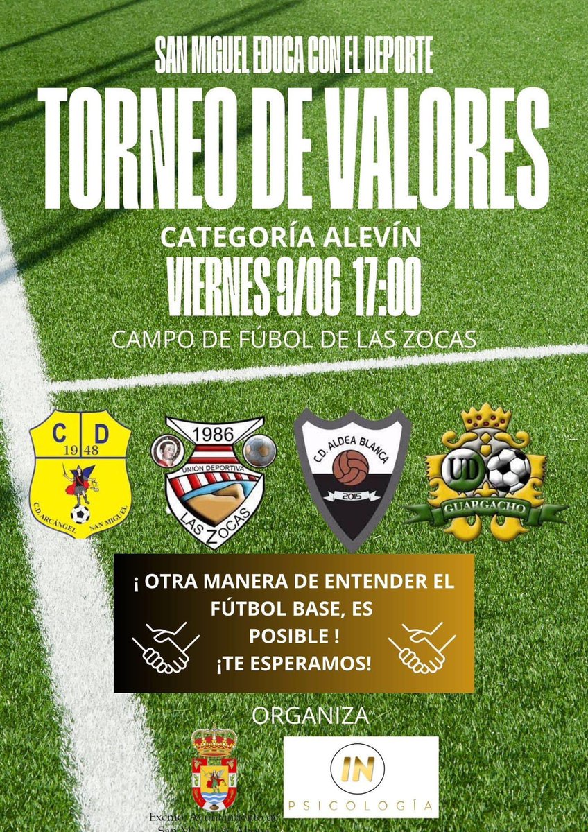UDLasZocas's tweet photo. Gran #TorneoDeValores entre los equipos de #Alevines del Municipio de San Miguel, #AldeaBlanca, #Guargacho, #SanMiguel y #LasZocas.
#GranOrganizaciòn #Fútbol #Valores  #Deporte #Equipos #ayuntamientosanmigueldeabona https://t.co/hJdMgU6SxJ