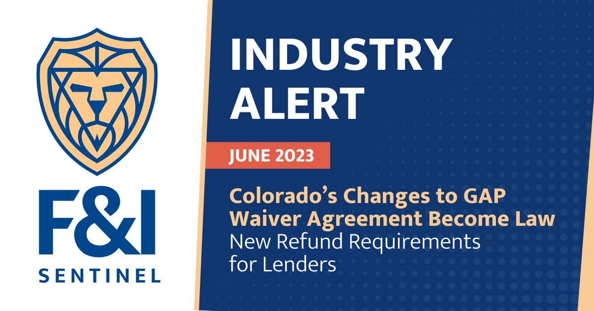 CO Governor Jared Polis signed a bill yesterday, June 8th,  that codifies and updates various rules and requirements of GAP agreements – largely in favor of consumers. Learn how this new law impacts lenders and the regulatory landscape ➡️ fandisentinel.com/insights/color…