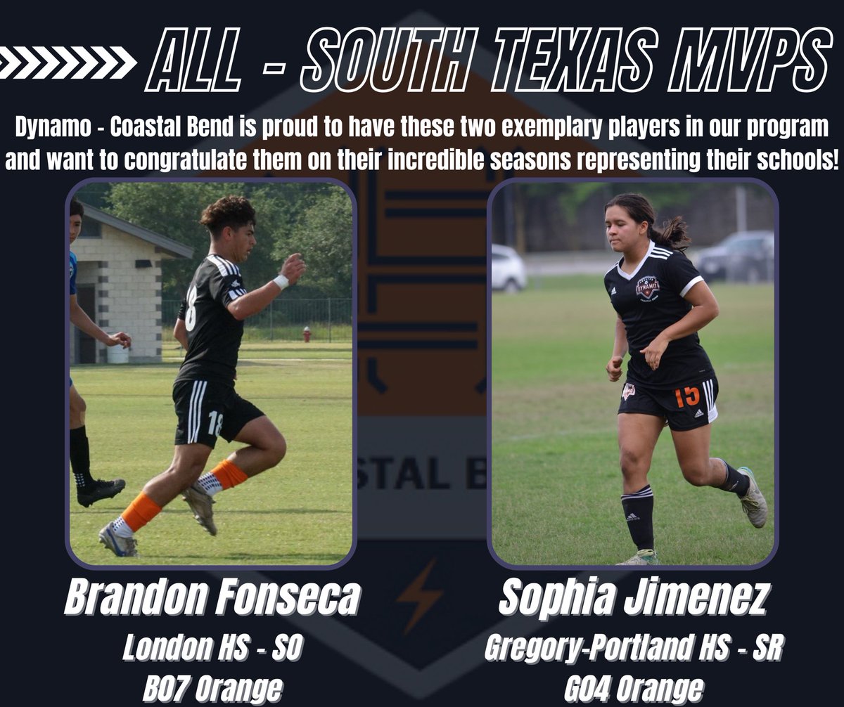 Congratulations to a couple of our High School players for earning the honor of being All-South Texas MVP! We enjoyed seeing all of our players represent their respective high schools this season ⚽️🧡🤍🖤⚽️