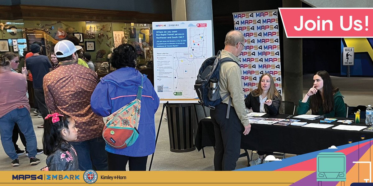 maps4okc's tweet image. We’ll be in @OKCadventure at @sciencemuseumok tomorrow (6/10) from 10 a.m. – 12 p.m. Stop by and learn more about Bus Rapid Transit! #MAPS4