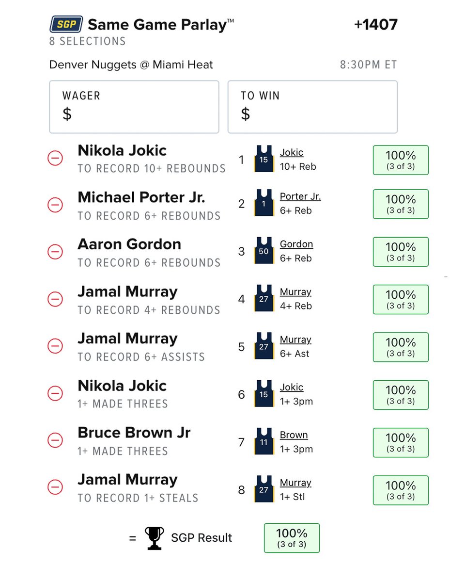 This +1400 Parlay has hit in 100% of games in the Finals… 🚀 

If it hits, we’ll give a follower $100 who likes and RTs!  

#GamblingTwitter