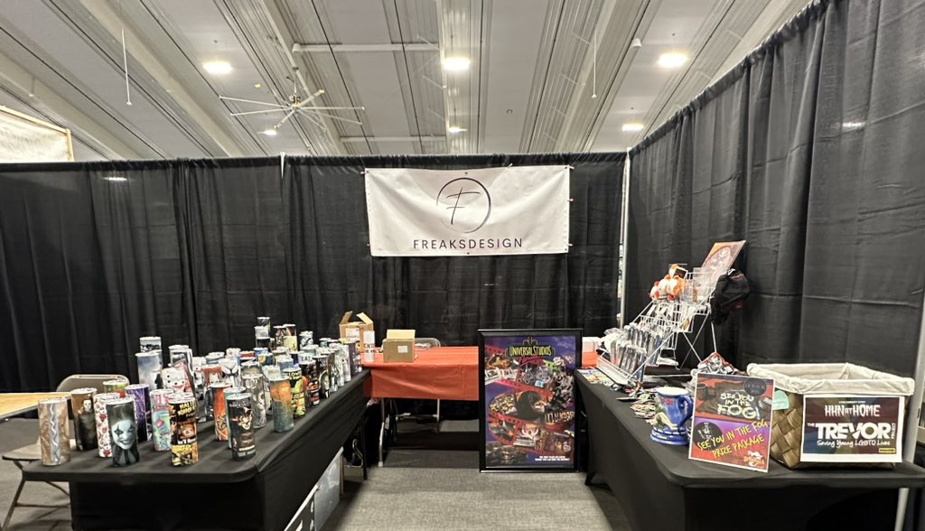 We are all setup <a href="/SpookalaFL/">RIP Spookala</a> with <a href="/FreaksDesign2/">FreaksDesign</a>. Come by say hello we are at booth 42. We are taking donations for the <a href="/TrevorProject/">The Trevor Project</a> as part of HHNatHOME. Donate pick up a button and enter the raffle. #HHNatHOME