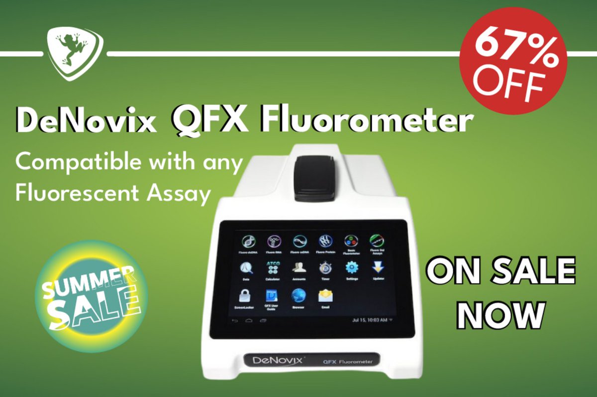FroggaBio's tweet photo. Checkout the QFX Fluorometer by @DeNovix β available now at 67% OFF during our Summer Sale! ππποΈ
BUY HERE: https://t.co/YTQfu0gtZb
VIEW FLYER: https://t.co/LMAsGyRaZL
#QFX #DeNovix #Fluorometer #Fluorometry #Fluorometric #Assays #SummerSale #SummerSale2023 #Sale #FroggaBio https://t.co/scT7isJ27l