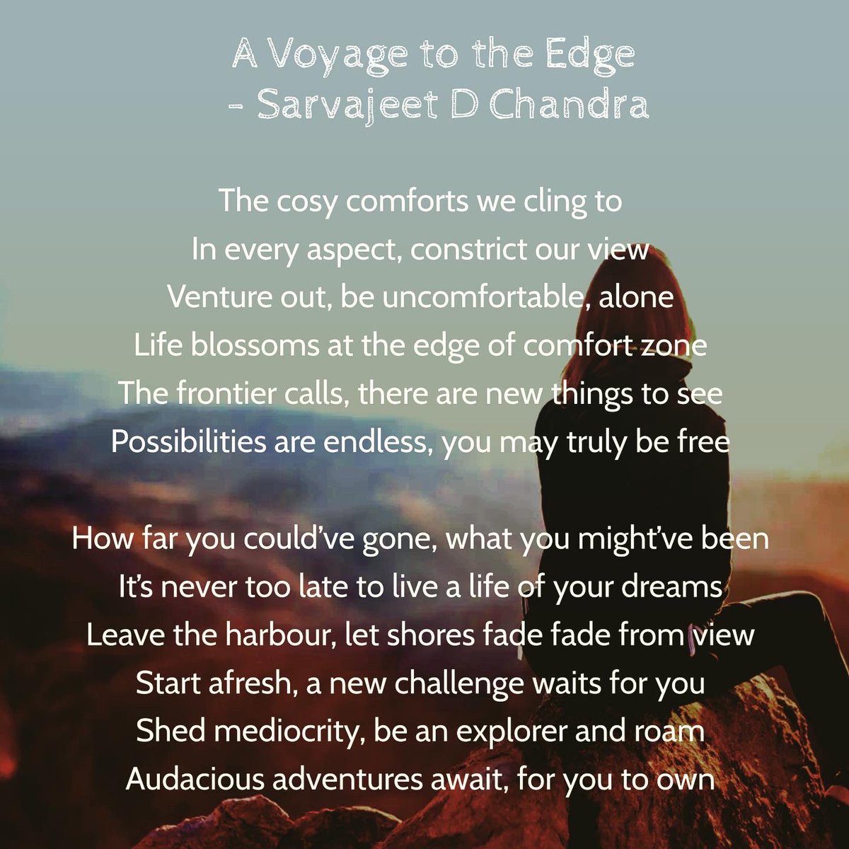 sarvajeet's tweet photo. A Voyage to the Edge - Poem by Sarvajeet D Chandra 

 #poemsforlife  #inspiredpoetry #deeppoetry  #reflectionspoetry #profoundwords #poetryofthesoul #poemforthesoul  #soulfulpoetry https://t.co/BocjV5MXOp