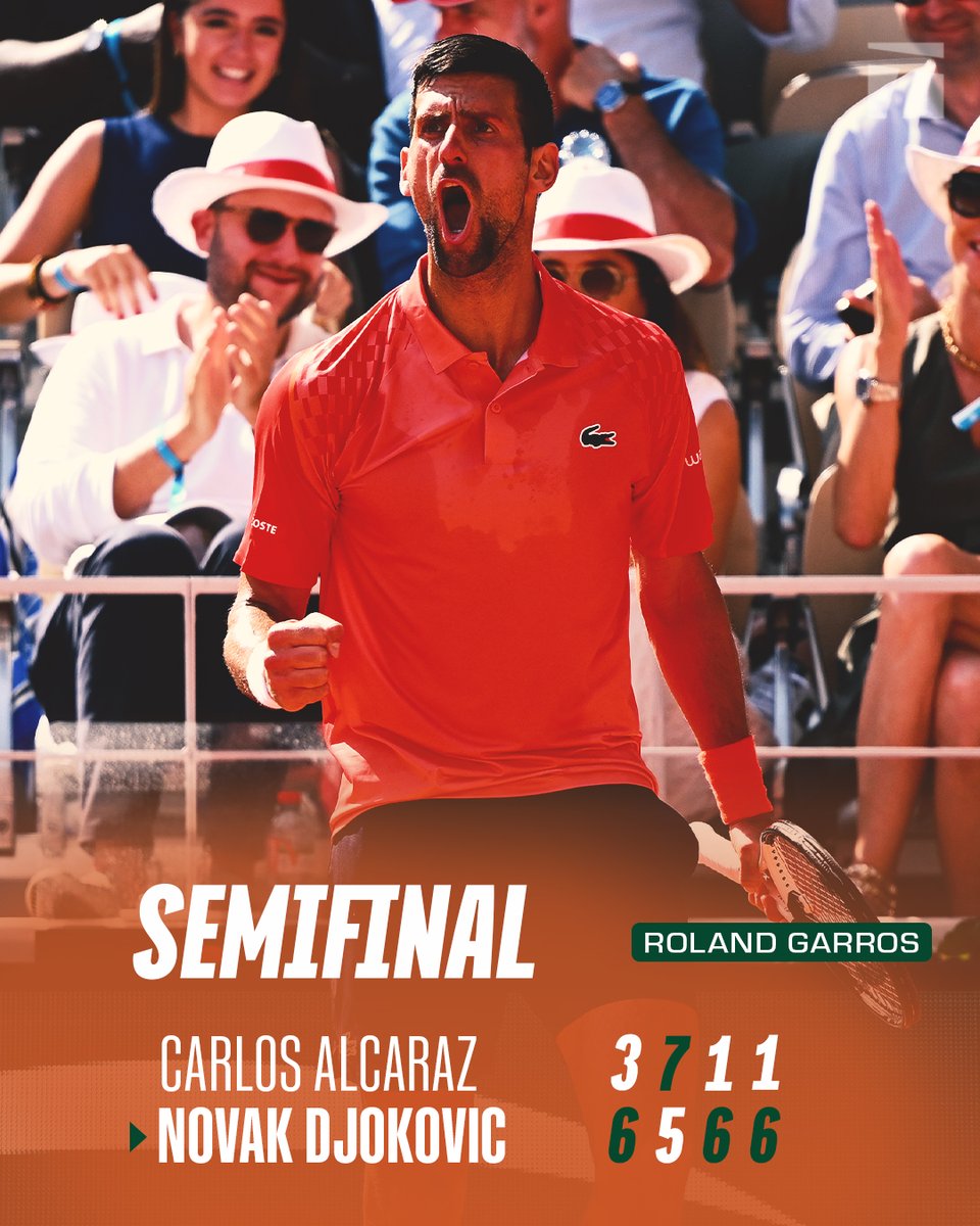 3⃣4⃣th major final! 

@DjokerNole conquers Alcaraz! He will fight for Grand Slam 2⃣3⃣ on Sunday! 

#RolandGarros