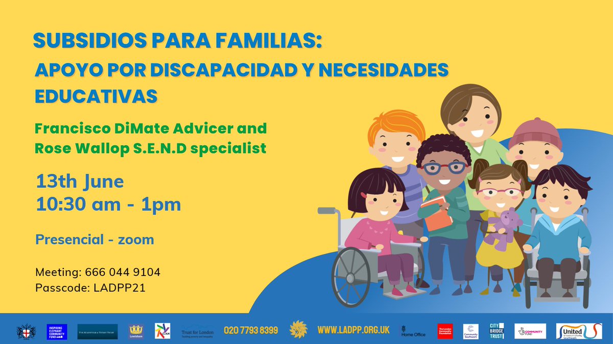 Allowance for families: disability support and educational needs with Francisco Dimate, Family LADPP Advice and Rose Wallop
us02web.zoom.us/j/6660449104?p…