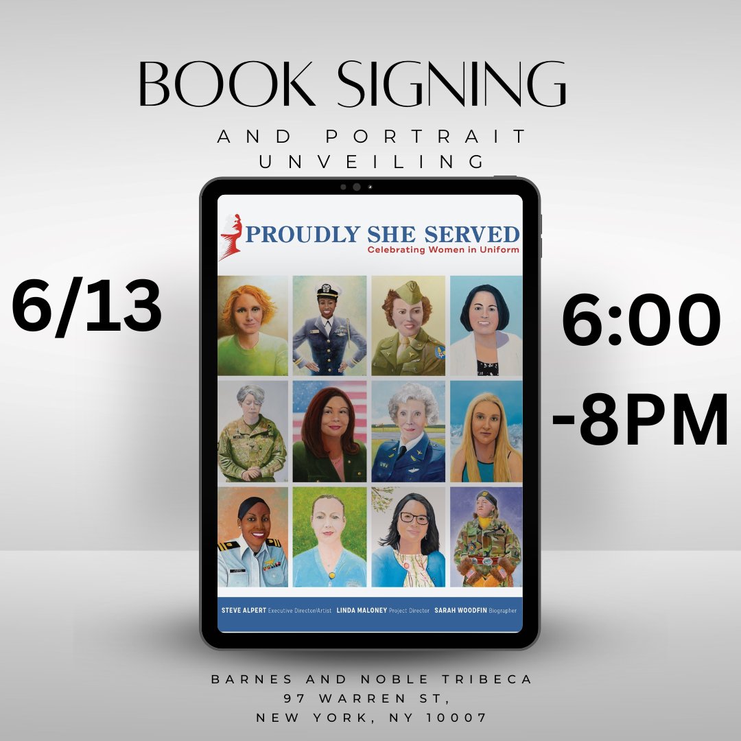 ProudlySheServe's tweet photo. The Proudly She Served Portrait Series and recently published book, an illustrated profile of courageous women in the U.S. military, will be highlighted at the @BNTribeca store (97 Warren St, New York, NY 10007) 
Link to EventBrite page in bio  #ProudlySheServed https://t.co/QUYqsKL1La