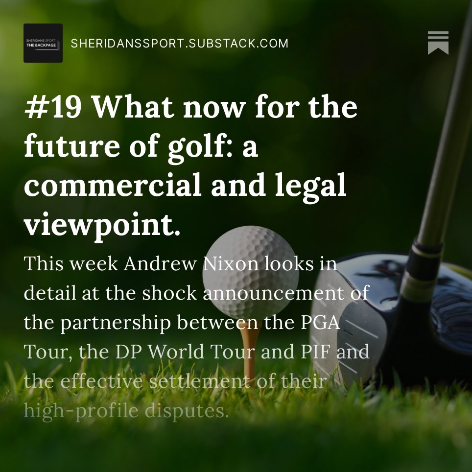 This week, the head of the <a href="/SheridansSport/">Sheridans Sport</a> Team, <a href="/andrewnixon100/">Andrew Nixon</a>, looks in detail at the major sporting news story of the week: the shock announcement of the partnership between the PGA Tour, the DP World Tour and PIF and the effective settlement of their high-profile disputes ⛳️