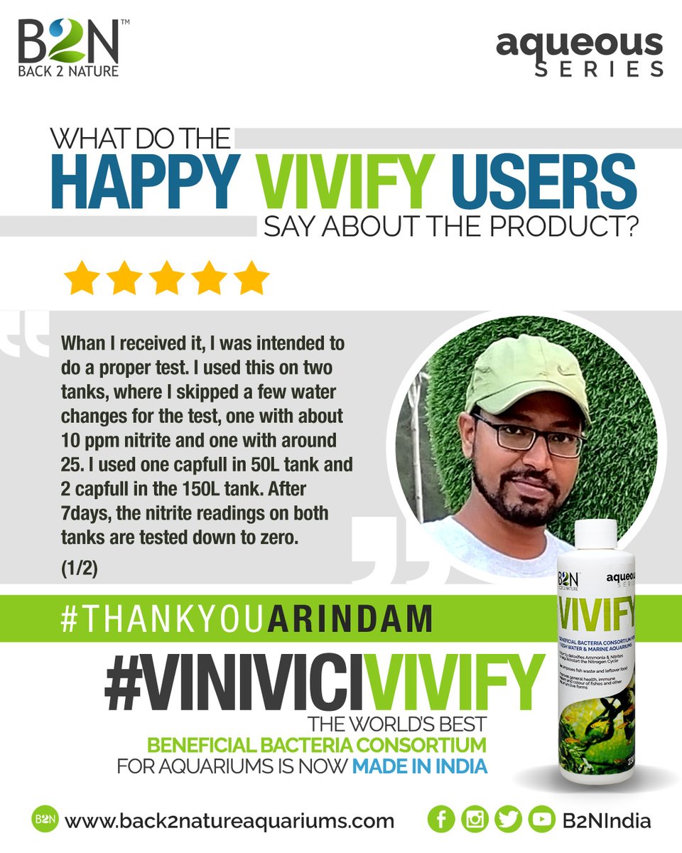 B2NIndia's tweet photo. Almost all VIVIFY users are happy with the product and they have their own experiences to share.

#Back2Nature #natureaquariumdesigners #India #Kolkata #OneFamily #HappyCustomers #VIVIFY #BeneficialBacteria #Consortium #Boom #AllInOne #aquascaping #aquascapingindia #aquascape https://t.co/adIU2zTHrZ