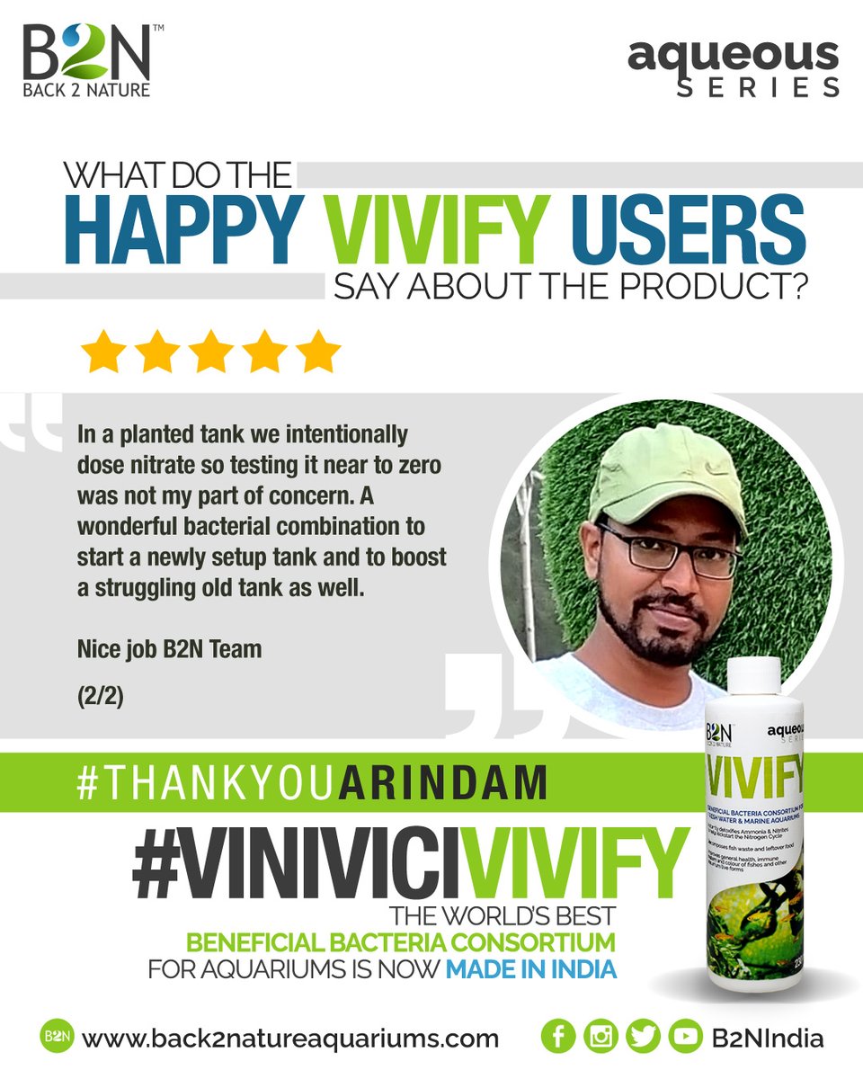 B2NIndia's tweet photo. Almost all VIVIFY users are happy with the product and they have their own experiences to share.

#Back2Nature #natureaquariumdesigners #India #Kolkata #OneFamily #HappyCustomers #VIVIFY #BeneficialBacteria #Consortium #Boom #AllInOne #aquascaping #aquascapingindia #aquascape https://t.co/adIU2zTHrZ