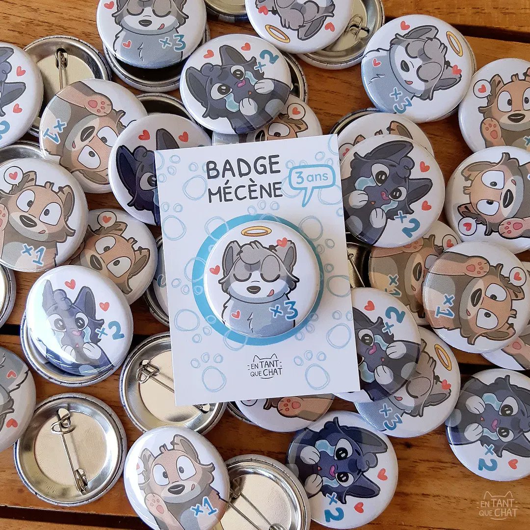 entantquechat's tweet image. Un nouveau badge mécène rejoint la collection, celui des 3 ans ! #badgecollector #badgecollection
