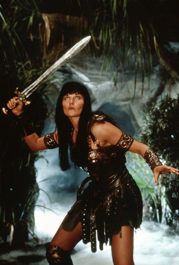 Lucy Lawless, photographed on set of TV series 'Xena: Warrior Princess' (1997) 

Photo by Michael Grecco